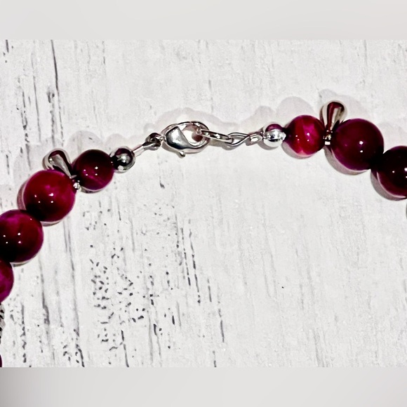 Rose Ombré Jade Beaded Anklet with Silver Barrel Accents - Picture 6 of 6